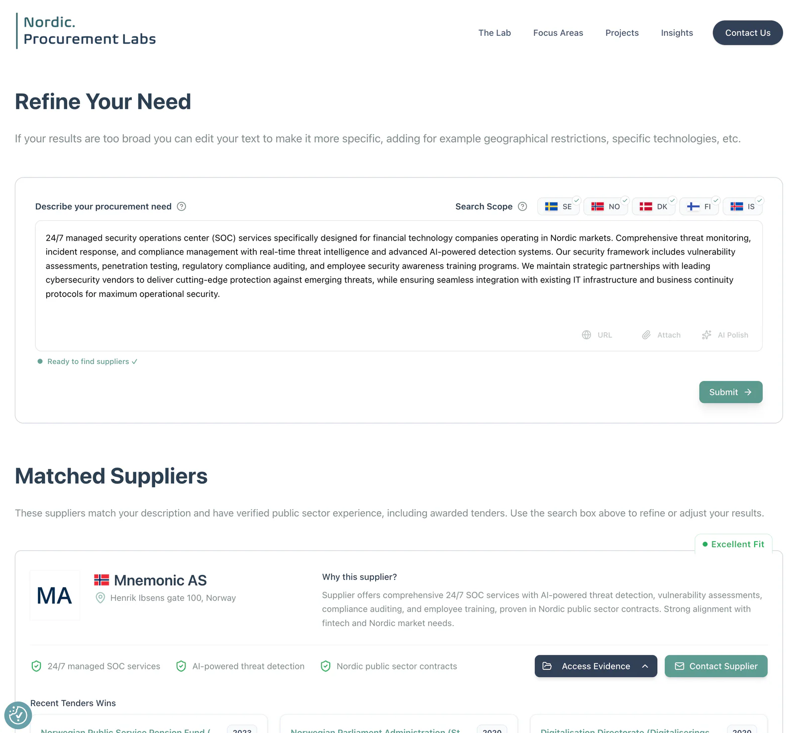 Nordic Supplier Discovery Tool — public interface image from Dataverz.