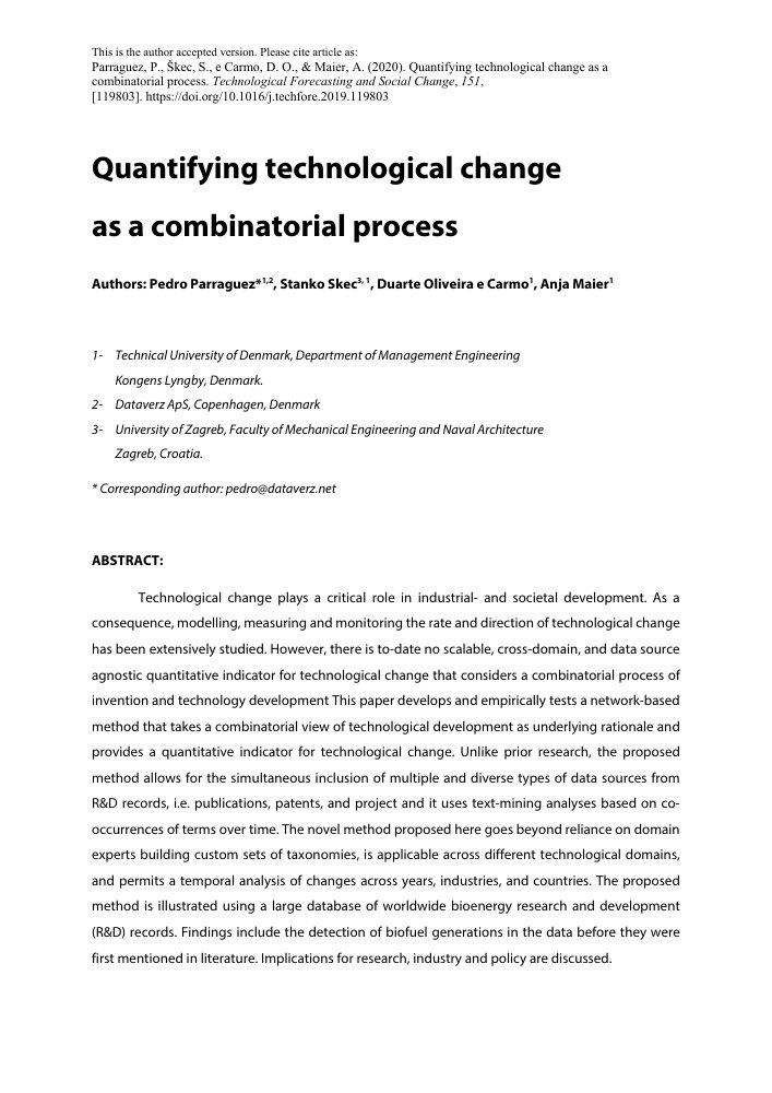 First page: Quantifying technological change as a combinatorial process