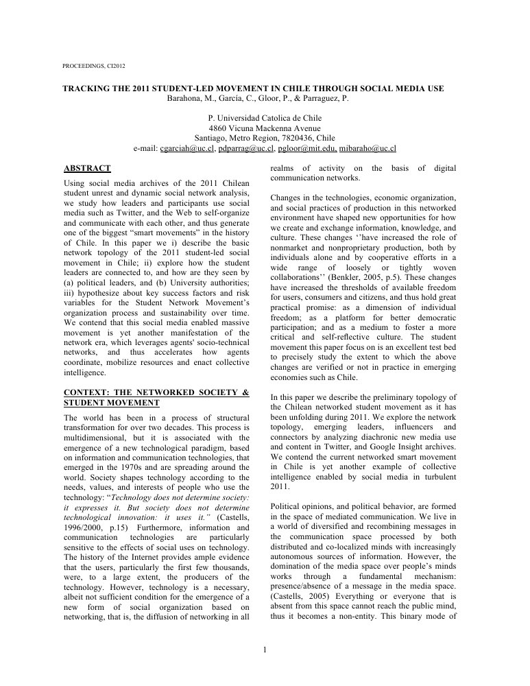 First page: Tracking the 2011 Student-led Movement in Chile through Social Media Use