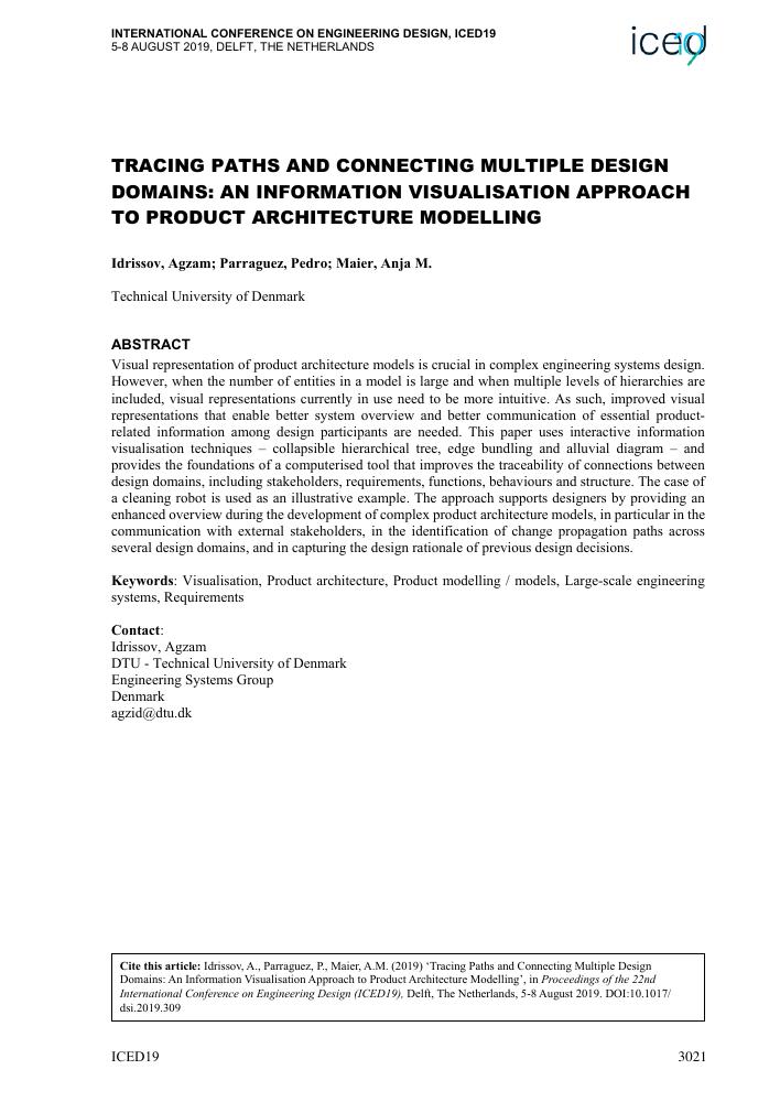 First page: Tracing paths and connecting multiple design domains: An information visualisation approach to product architecture modelling